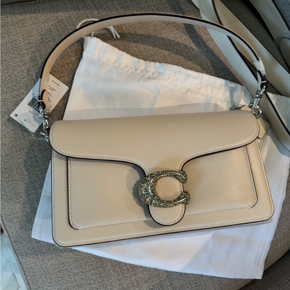 NWT Coach Tabby 26 Pave C Shoulder Bag Chalk White Calf Leather Crossbody Purse - Picture 1 of 16